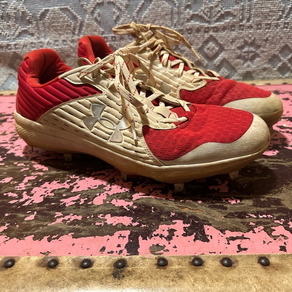 Under Armour Red/White Microtips Metal Men’s Cleats Sz 13
